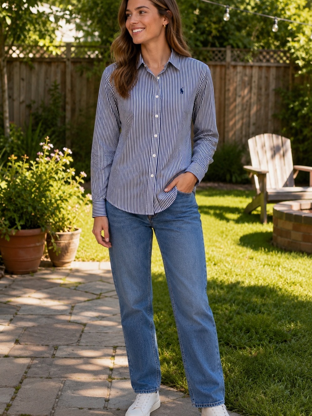 Ralph Lauren Sport Navy and White Striped Button-Down
